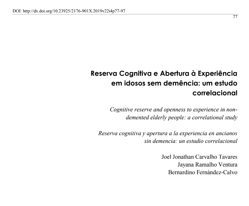Reserva Cognitiva e Abertura à Experiência em idosos sem demência: um estudo correlacional