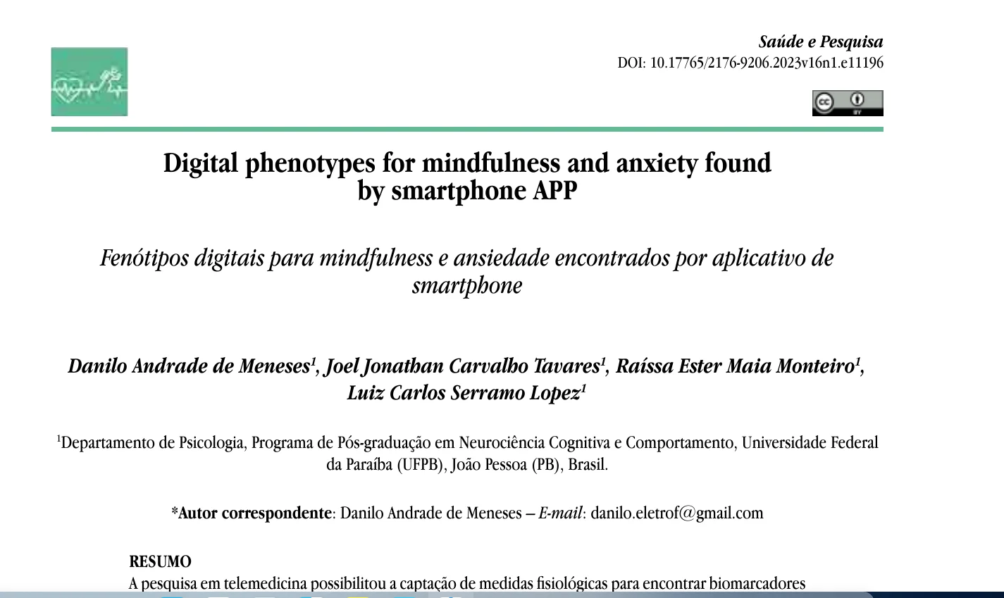 Fenótipos digitais para mindfulness e ansiedade encontrados por aplicativo de smartphone